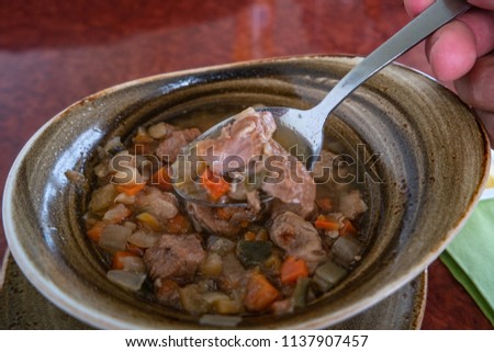 Traditional Icelandic lamb soup, summer time, indoor