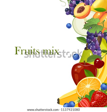 Fruits border background vector illustration isolated on white