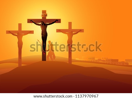 Biblical vector illustration series. Way of the Cross or Stations of the Cross, twelfth station, Jesus Dies On The Cross.