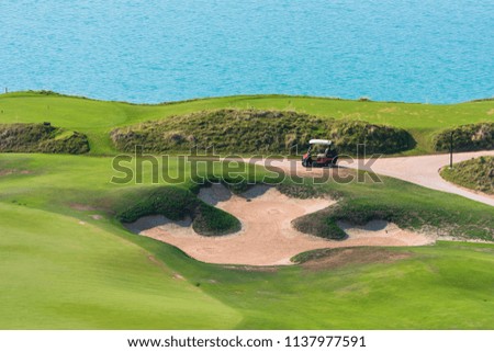 Golf course on a sea coast. Horizontal shot