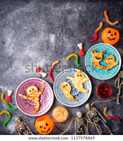 Halloween creative treat ghost pancakes. Food for children party