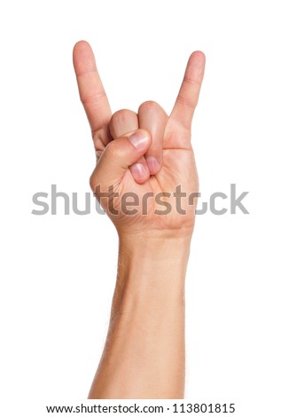 Man hand sign isolated on white background Royalty-Free Stock Photo #113801815