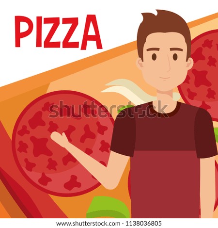 young man with italian pizza