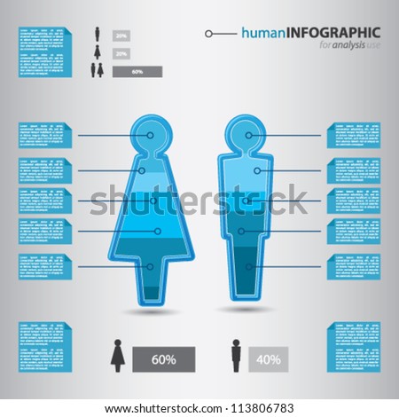 Modern human man and woman figurine with graphic value presentation inside, smart businessman info graphic concept, vector illustration