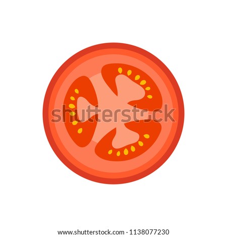 Slice of red tomato isolated on white. Flat tomato icon. Vector Illustration Royalty-Free Stock Photo #1138077230