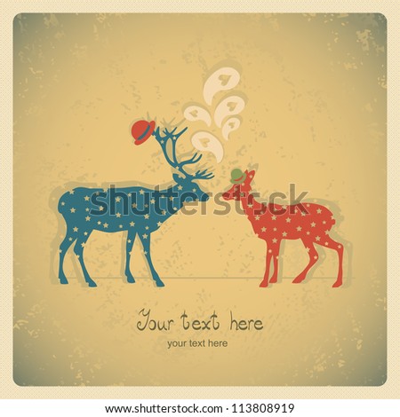 Two deers, colorful card. Can be used for postcard, valentine card, wedding invitation