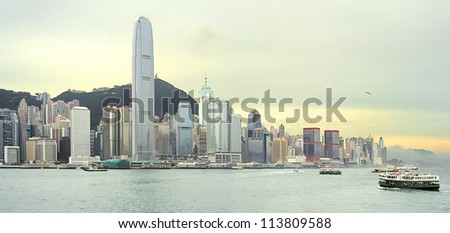 Victoria bay at sunset. Hong Kong