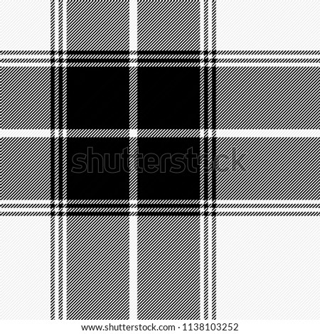 Tartan pattern. Gabardine fabric. Scottish cage. Scottish black and white checkered background. Scottish plaid in black and white tones. Vector illustration