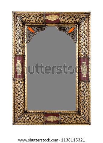 Antique Moroccan gold mirror frame isolated on white background