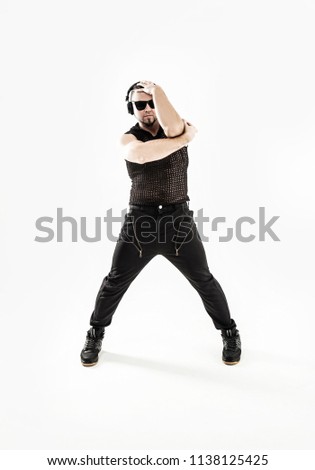 best rapper dancing break dance .photo on a white background.