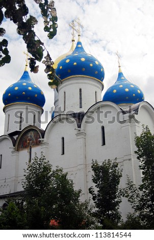 Church Domes in Trinity Sergius Lavra, Sergiev Posad, Russia. UNESCO World Heritage Site.