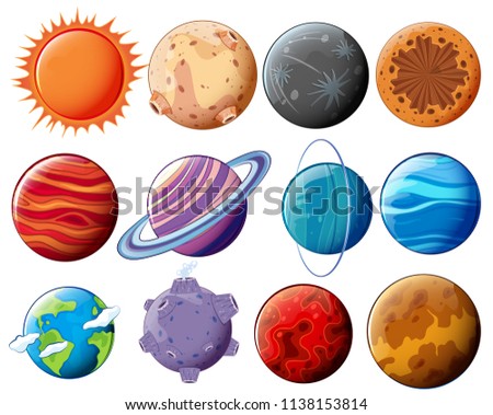 Set of planets and moons illustration