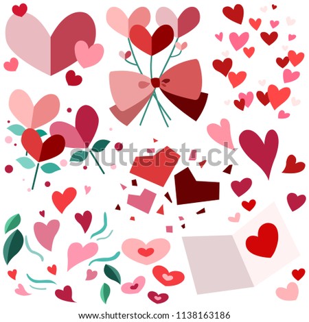 Beautiful hearts in paper, card style. Each separated and editable for all decoration purpose.