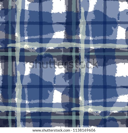 Plaid. Seamless Grunge Background with Hand Painted Crossing Lines for Wallpaper, Linen, Cloth. Rustic Check Texture. Vector Seamless Kilt Texture.