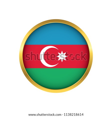 Azerbaijan flag button, Golden on a white background,flag of Azerbaijan Round badge or icon isolated. Vector illustration.