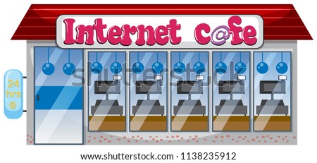 An internet cafe on white background illustration