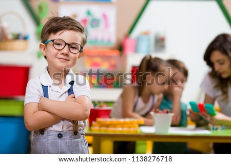 Preschool Student in Classroom Royalty-Free Stock Photo #1138276718