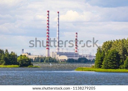 Elektrenai power plant with high chimneys Royalty-Free Stock Photo #1138279205