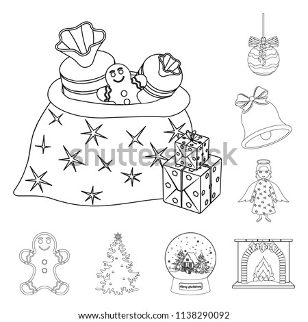 Christmas attributes and accessories outline icons in set collection for design. Merry Christmas vector symbol stock web illustration.