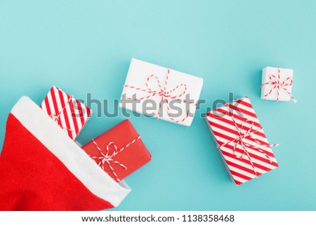 Christmas gift boxes collection for mock up template design. View from above.