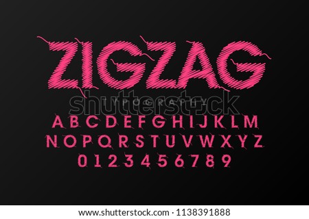 Zigzag font stitched with thread, embroidery font alphabet letters and numbers vector illustration Royalty-Free Stock Photo #1138391888