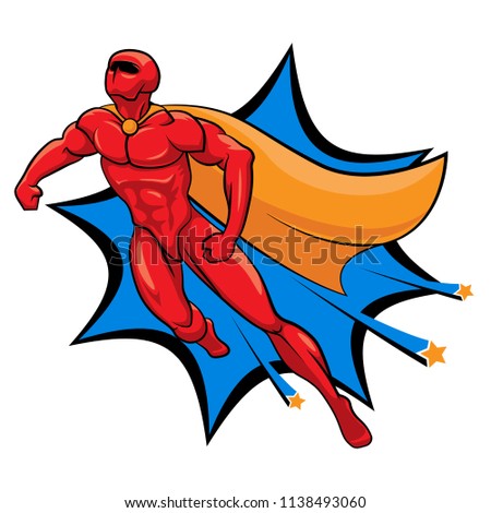 Superhero Flying Vector Illustration Isolated. Cartoon hero