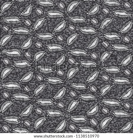 Monochrome Floral Motif Speckled Textured Background. Seamless Pattern.