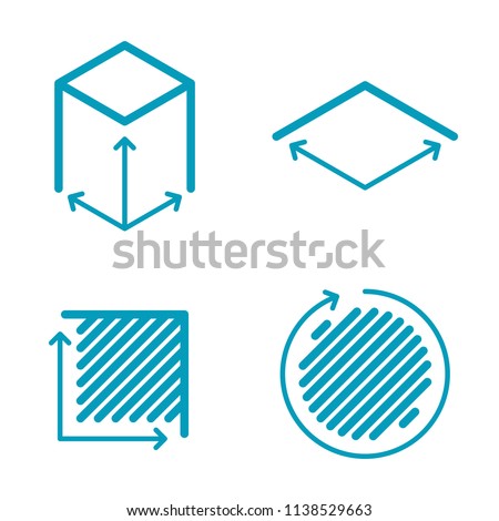 Size, square, area concept line icons. Volume, capacity, acreage outlined symbols and pictograms. Size and square dimension and measuring vector linear icon set. Thin outline infographic elements.