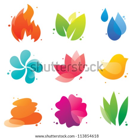Abstract nature isolated icons set for spa business, beauty salon, beauty treatment, yoga, health. EPS10 file with transparent objects