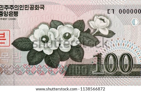 Portrait from North Korea 100 won Banknotes. .