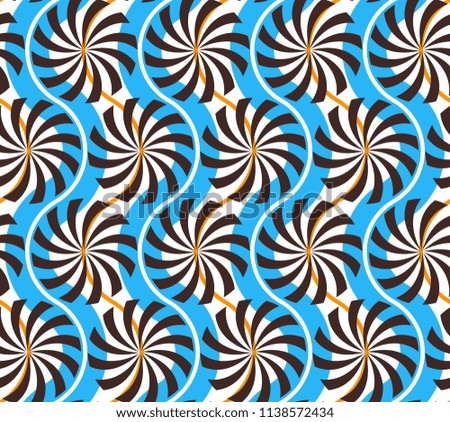 Geometric abstract seamless pattern. Waves, beams and spirals background. Colorful trendy linear design