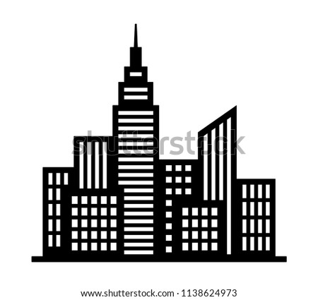 City metropolis skyline silhouette with tall buildings and high rises flat vector icon for apps and websites