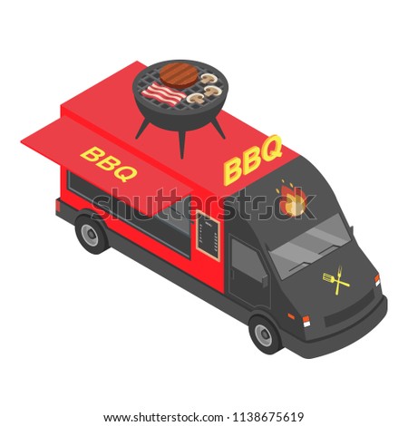 Bbq truck icon. Isometric of bbq truck vector icon for web design isolated on white background