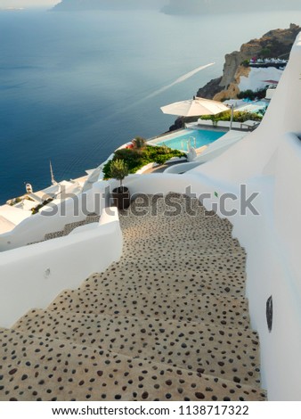 Santorini curly stars and swimming pool, Greece