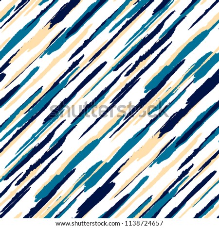 Seamless Diagonal Grunge Stripes. Abstract Texture with Dry Brush Strokes. Scribbled Grunge Pattern for Fabric, Cloth, Paper Trendy Vector Background.