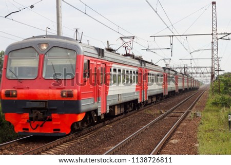 Russian electric train in summer Royalty-Free Stock Photo #1138726811