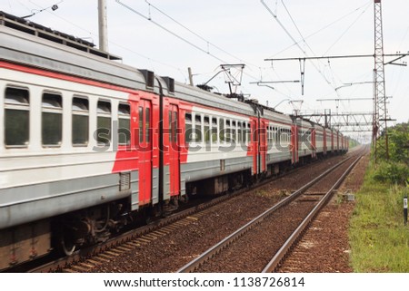 Russian electric train in summer Royalty-Free Stock Photo #1138726814