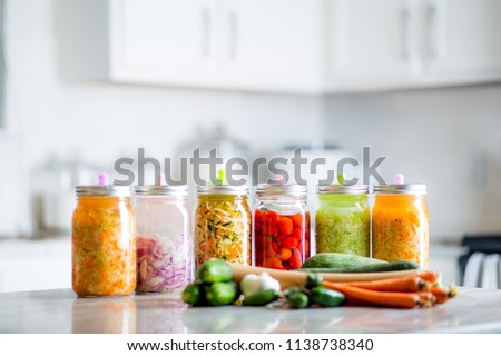 Fermented Vegetables on Kitchen Counter Royalty-Free Stock Photo #1138738340