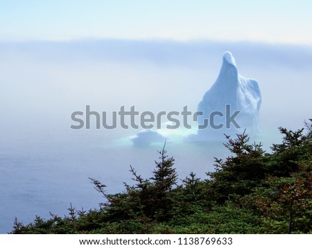 Incredible iceberg floating along the rugged coast beside the Skerwink Trail in Newfoundland and Labrador, Canada