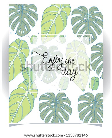 colorful background with a picture of leaves on a white background with an inscription joyful day