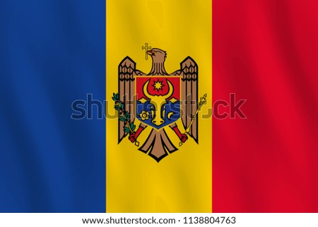 Moldova flag with waving effect, official proportion.