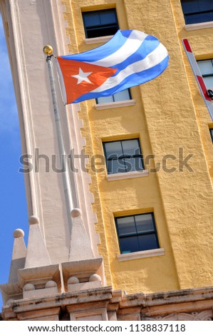 Cuban Flag in front of Freedom Tower