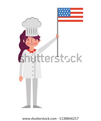 chef woman character holding american flag labor day