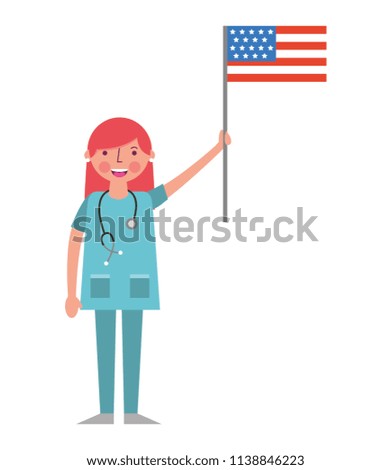 woman doctor holding american flag labor day