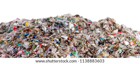 large garbage pile isolated on white background ,global warming Royalty-Free Stock Photo #1138883603