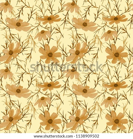 Seamless pattern of summer flowers. Watercolor hand drawn illustration on a beige background. 
