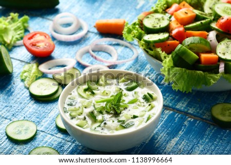 Homemade refreshing cucumber salad. vegan food 