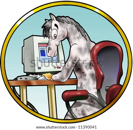Horse in front of a computer