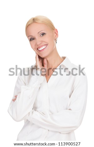 confident young business lady posing against white background