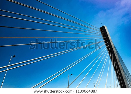  Cable-stayed bridge piers and cable-stayed cables under the blue sky 